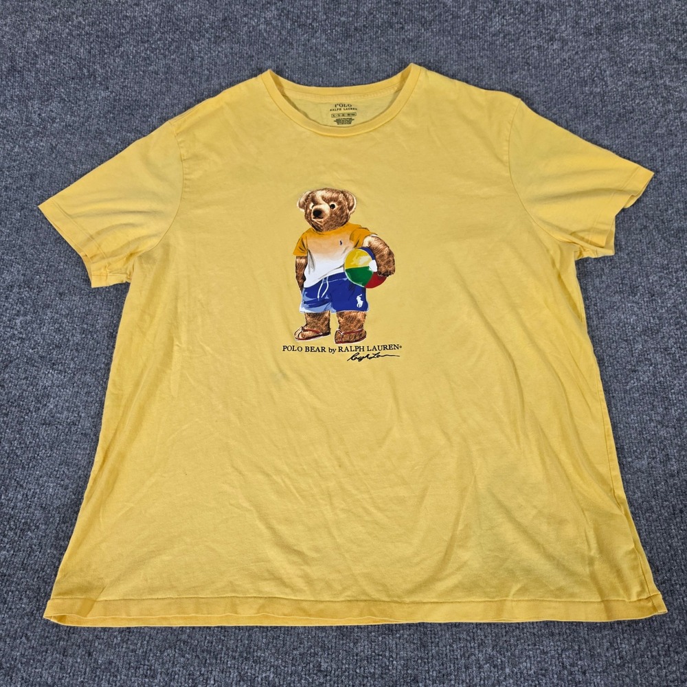 Polo Ralph Lauren Mens XL Yellow Polo Bear Beach Ball Graphic T-Shirt Short Slee